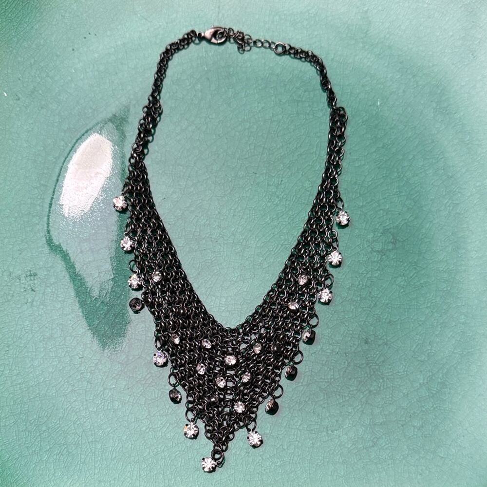 Brass and Silver Rhinestone Bib Necklace